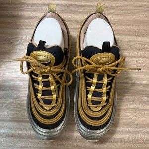 Nike Womens Air Max 97 Sneakers Black Gold Metallic AQ4137-700 Running Laces 8M